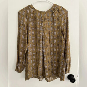 Tiger Print Long Sleeve Top Keyhole Back Pleated Neckline & Other Stories - SZ8